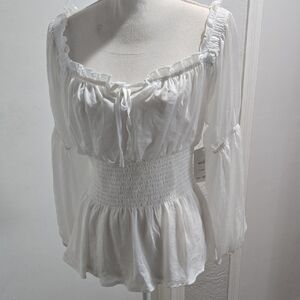 Chic White Smocked Women's Blouse